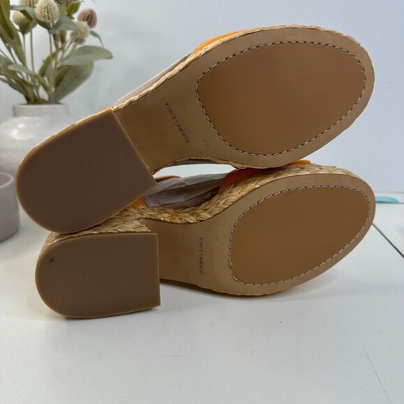 Vince Camuto Ranneli Leather Raffia Block Heel Espadrille Orange Women's 8M NWOB - Picture 9 of 11